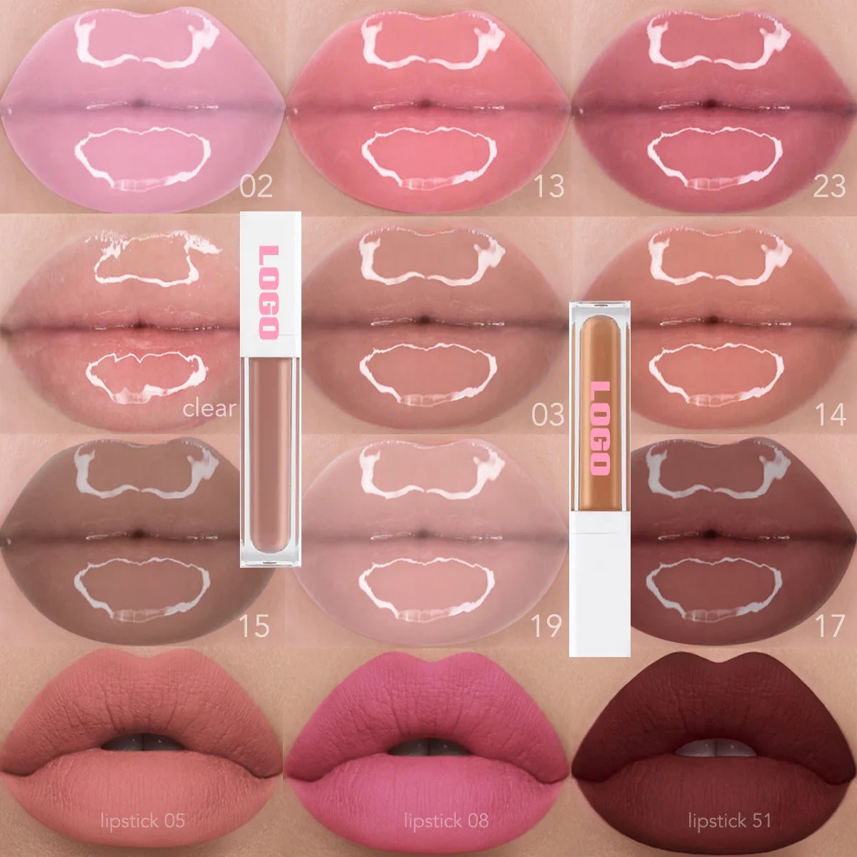 Custom logo nude vegan shimmer lipgloss private label lip gloss