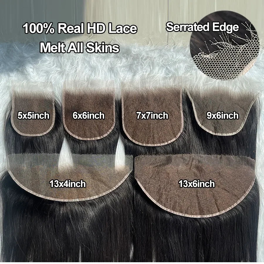 13x6 HD Lace Frontal Only 5x5 6x6 7x7 HD Lace Closures Body Wave & Straight Human Hair HD Lace Frontal Closure Pre Plucked