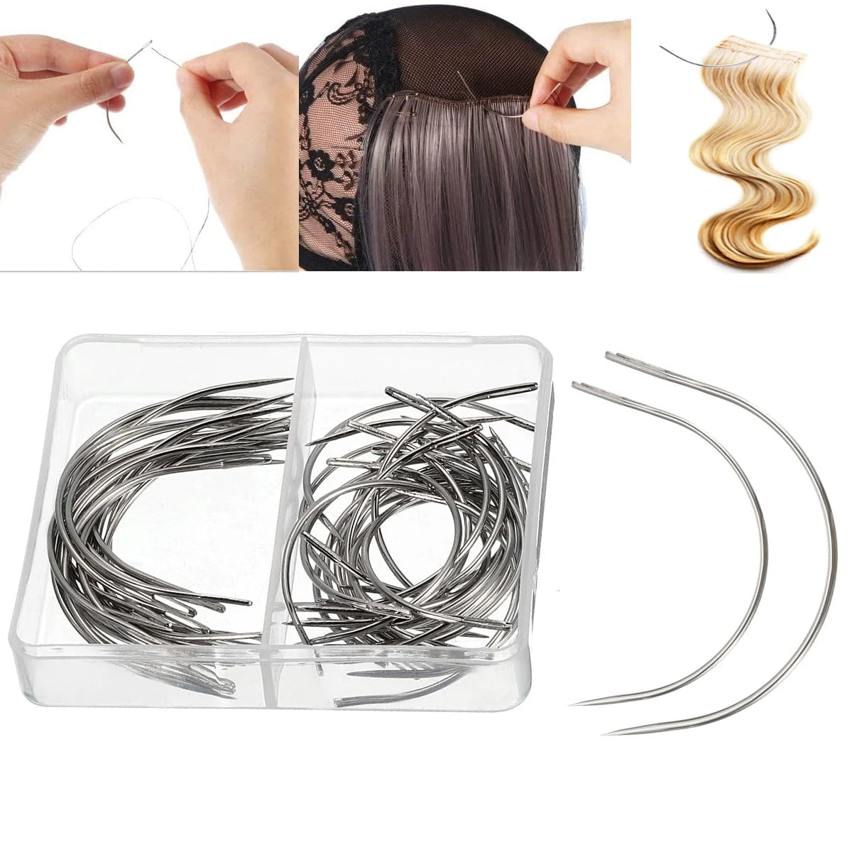 1Box 50 pieces C Curved Wig Making Pins Needles Set For Secure Hair Weaving Wig Making Blocking Knitting Tools