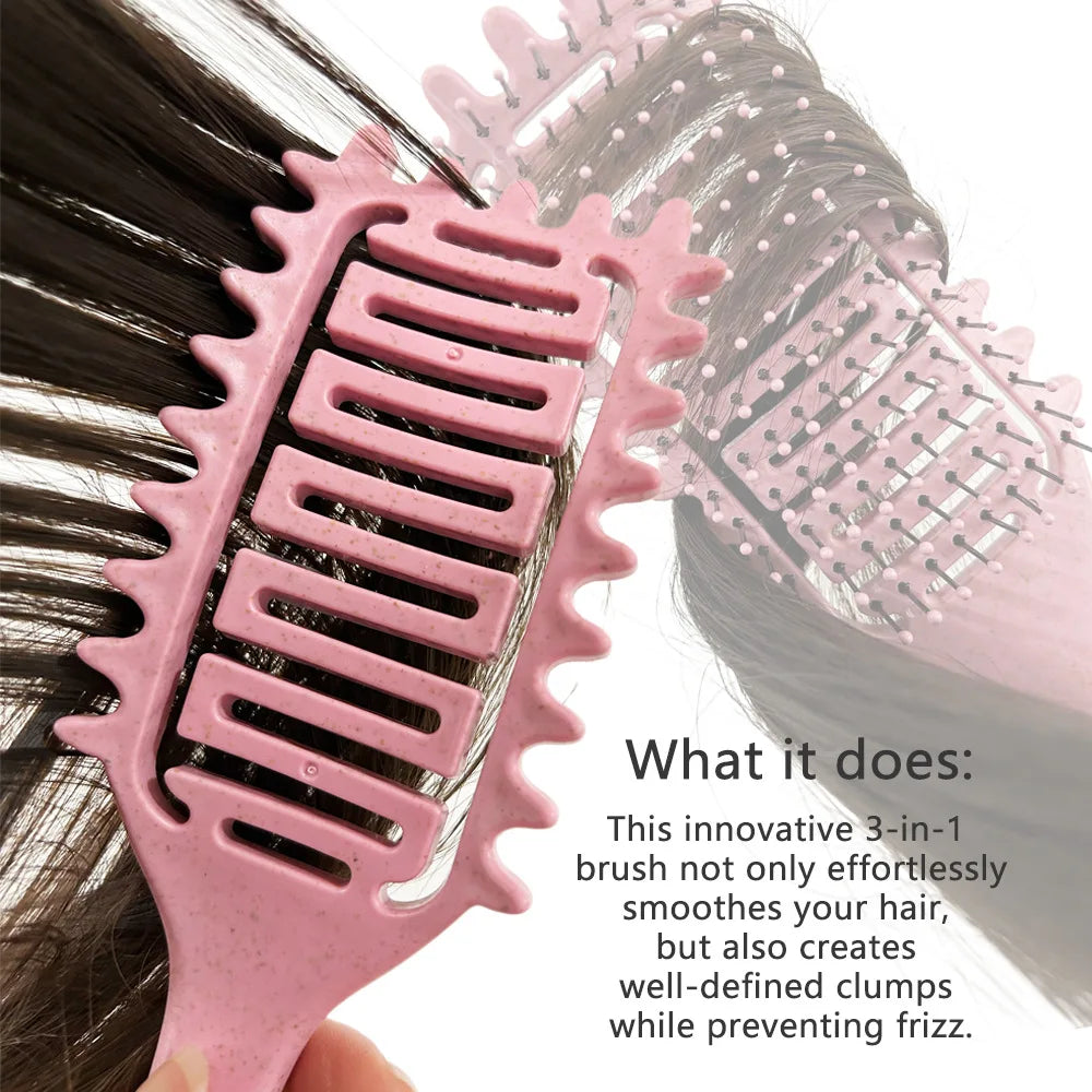 Curl Defining Brush,Hair Comb For Curly Hair,Curl With Prongs Define Styling Brush,Curved Vented Detangling Brush Styling Tool