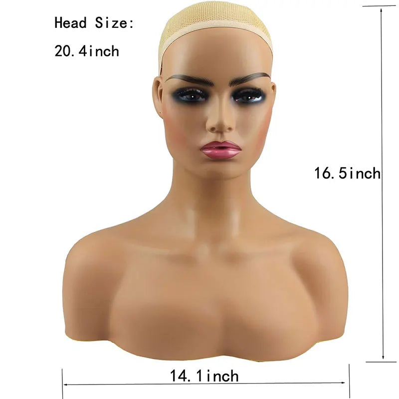 African Female Mannequin Head 18inch With Shoulder Can Wear Earing Manikin PVC Head Wig Head Stand For Wigs Display Making