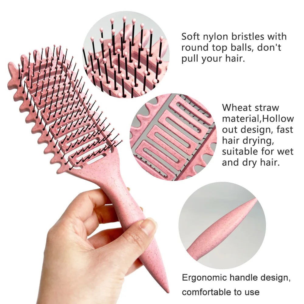 Curl Defining Brush,Hair Comb For Curly Hair,Curl With Prongs Define Styling Brush,Curved Vented Detangling Brush Styling Tool